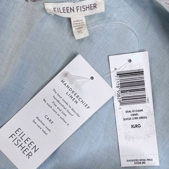 Eileen Fisher Sleeveless Layered Irish Linen Dress Blue XL NEW - Picture 4 of 9
